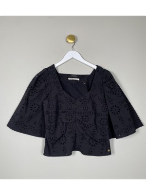 Scotch & Soda str. 36 <br/> sort bluse med hulmønster