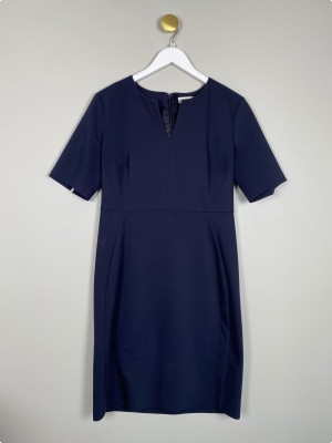 InWear str. 40 <br/> navy knælang kjole med v-detalje