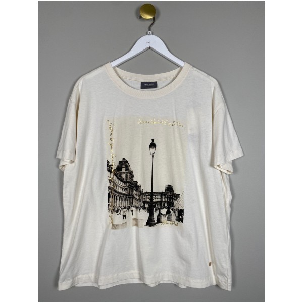 Mos Mosh str. L <br/> råhvid t-shirt med tryk