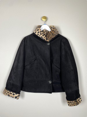 Bitte Kai Rand str. L <br/> jakke med leopardprint på krave og ærmer