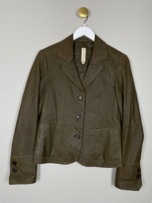 Onstage str. 34 <br/> skindjakke, mørk olivengrøn