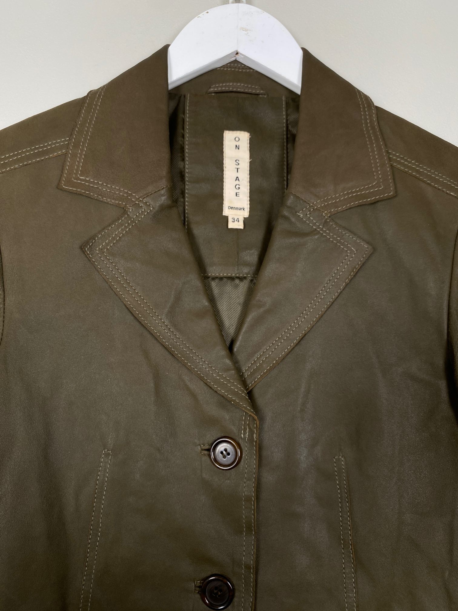 Onstage str. 34 <br/> skindjakke, mørk olivengrøn - Billede 2