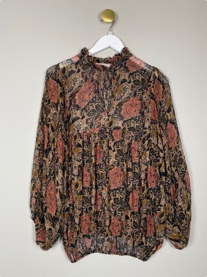 Eva go Diva str. M <br/> sort bluse med blomster