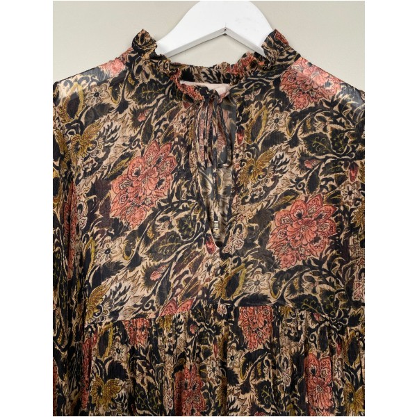 Eva go Diva str. M <br/> sort bluse med blomster - Billede 2