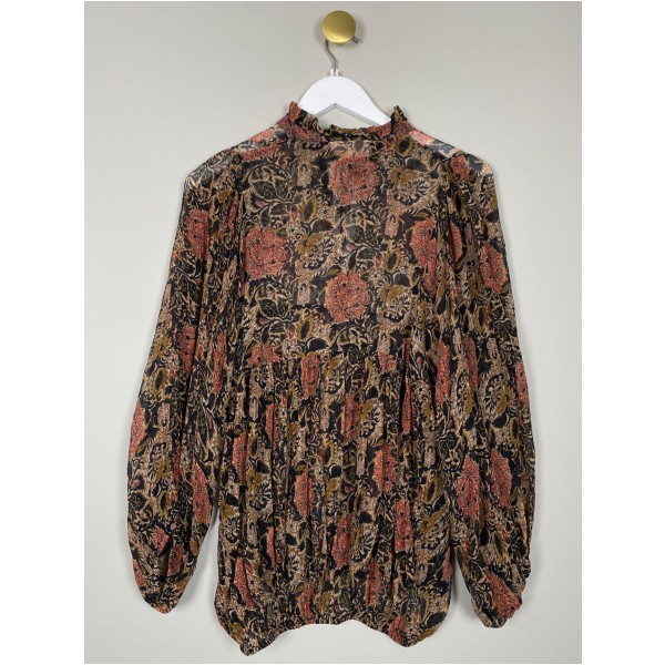 Eva go Diva str. M <br/> sort bluse med blomster - Billede 3