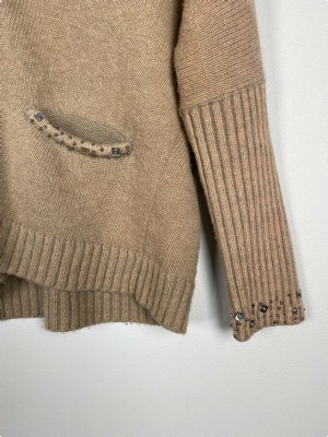 Interdee str. S/M <br/> brun cardigan med pelskrave og sten på lommer