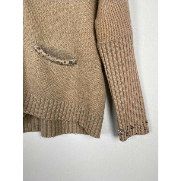 Interdee str. S/M <br/> brun cardigan med pelskrave og sten på lommer - Billede 2