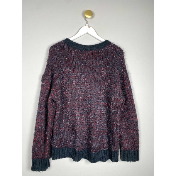 CoCouture str. M <br/> sort strik med røde tråde - Billede 3