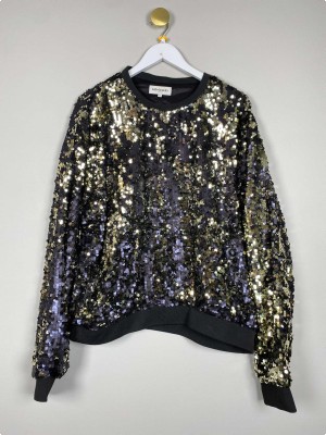 Lollys Laundry str. XXL <br/> sort og guld pailletbluse