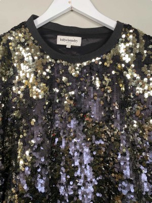 Lollys Laundry str. XXL <br/> sort og guld pailletbluse