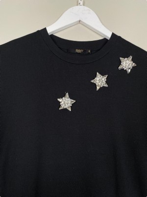 Seventy S/M <br/> sort t-shirt med stjerner