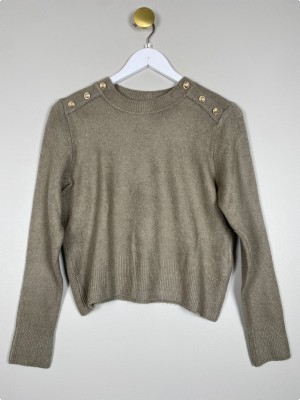 H&M sweater str. S <br/b> taupe sweater med guldknapper