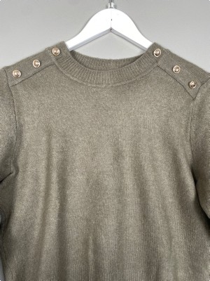 H&M sweater str. S <br/b> taupe sweater med guldknapper