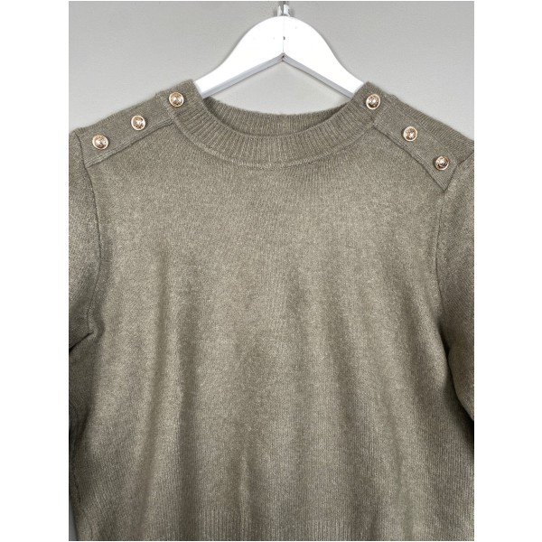 H&M sweater str. S <br/b> taupe sweater med guldknapper - Billede 2