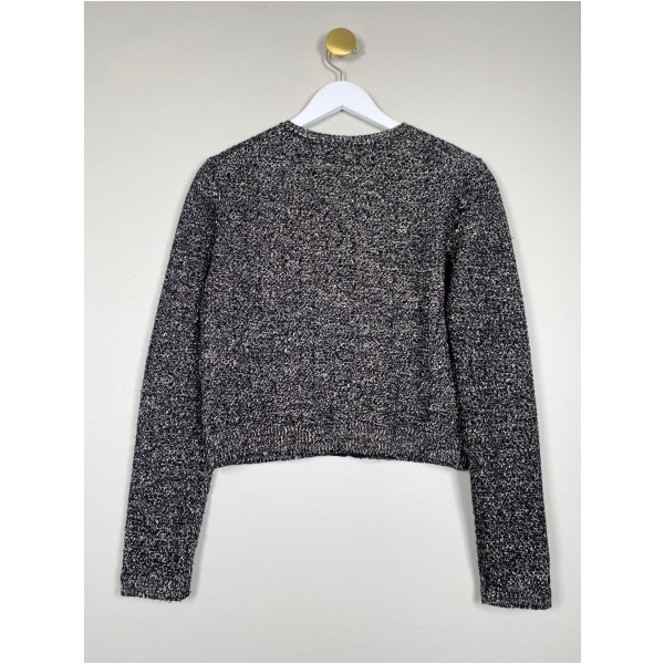 Sand str. M <br/> kort cardigan med flæser ved lynlås - Billede 3