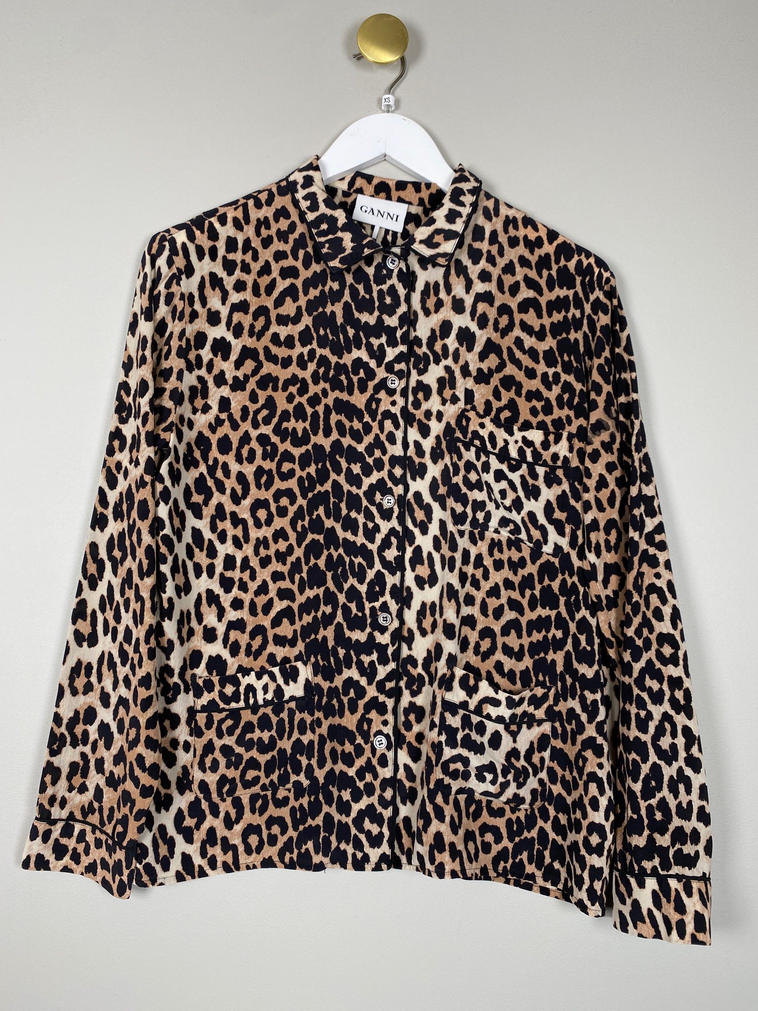 Ganni str. XS <br/> Skjorte leopardprint med lommer