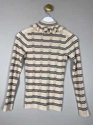 Sandro Paris str. xs <br/> Off White strik med blå striber og hulmønster