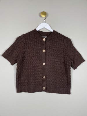 Cardigan str. S/M <br/> brun cardigan i kabelstrik