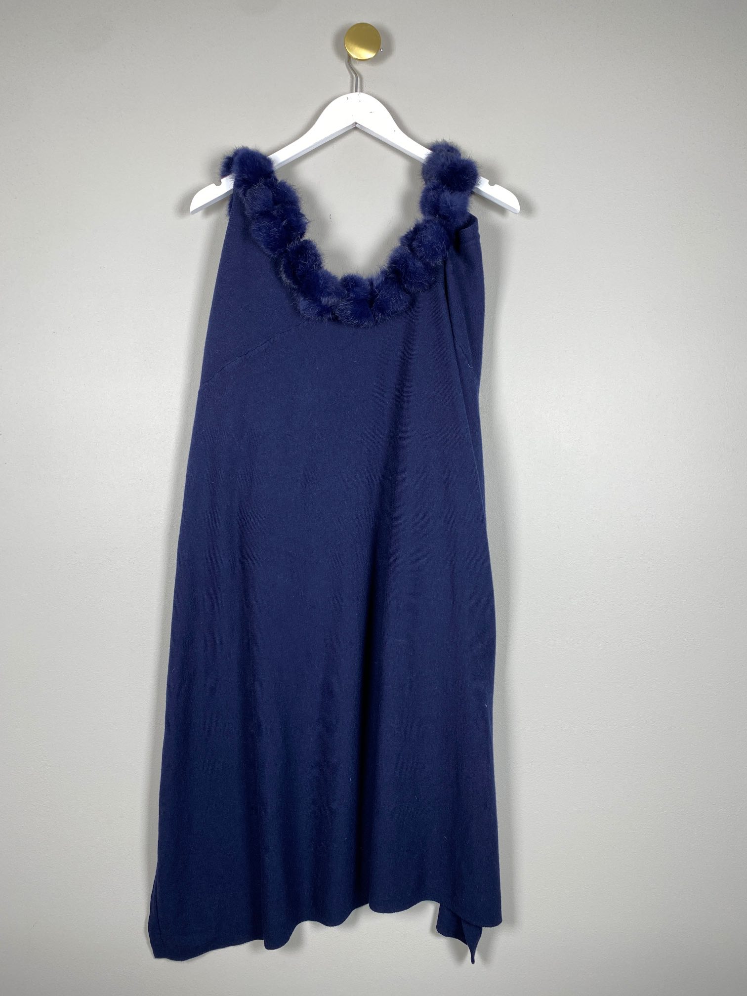 Poncho str. onesize <br/> kongeblå med pelskvaster - Billede 3