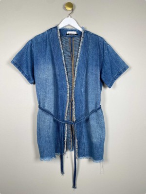 Blanche Atelier str. 36 <br/> denim kimono med frynser