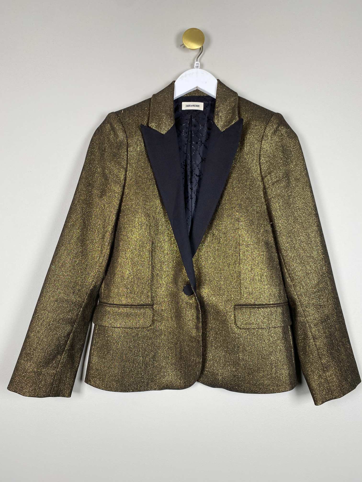 Zadig & Voltaire styr. XS <br/> guld-bronce blazer med sort revers