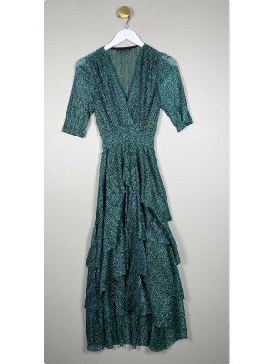 maje str. 36 <br/> grønmetalic lang kjole