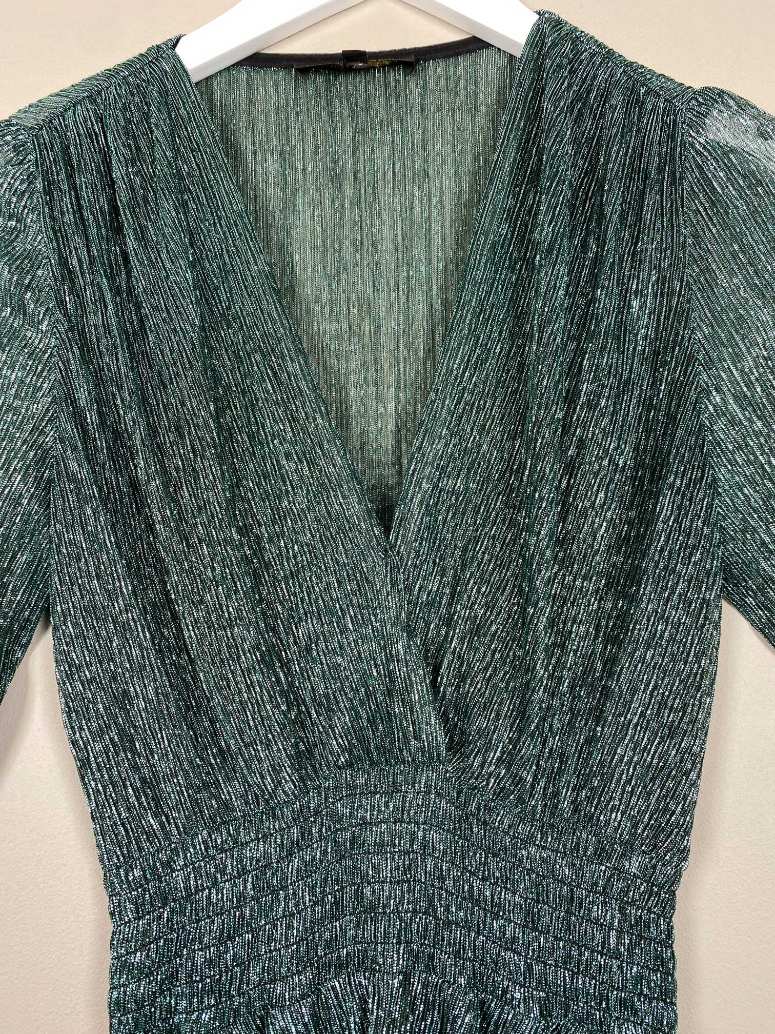 maje str. 36 <br/> grønmetalic lang kjole - Billede 2