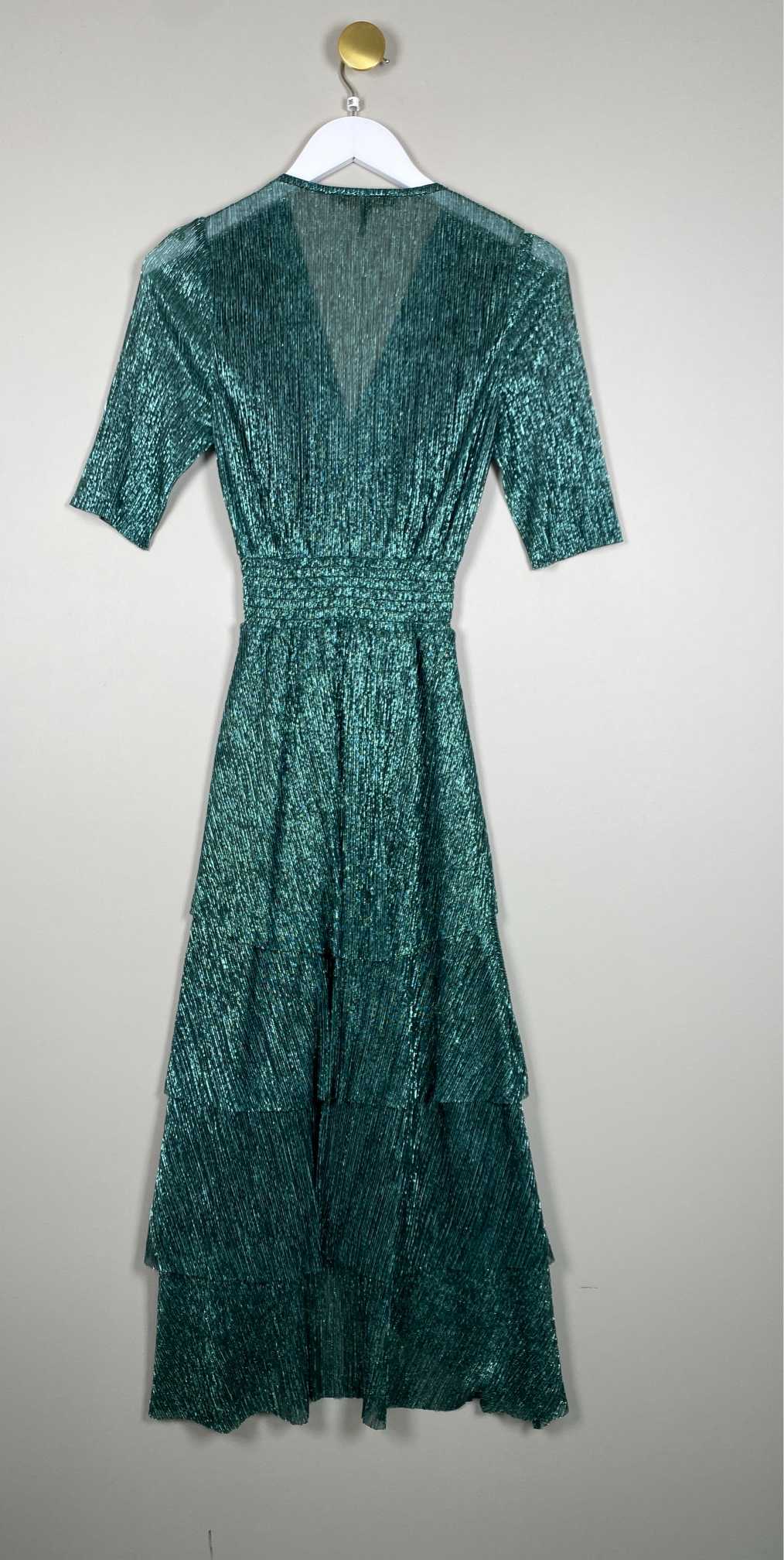 maje str. 36 <br/> grønmetalic lang kjole - Billede 3
