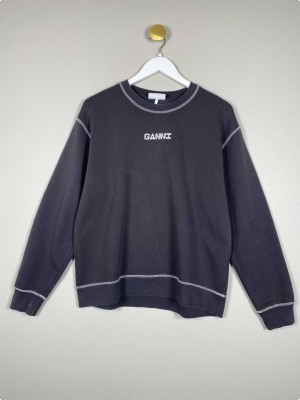 Ganni str. S <br/> grå sweatshirt med tryk