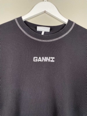 Ganni str. S <br/> grå sweatshirt med tryk