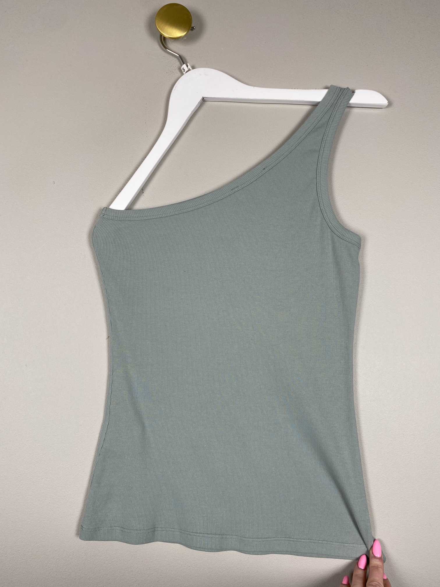 Modstrøm str. S <br/> grøn one-shoulder top - Billede 3
