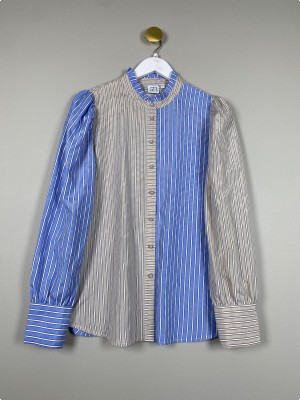 2-biz str. L <br/> stribet skjorte i blå og beige