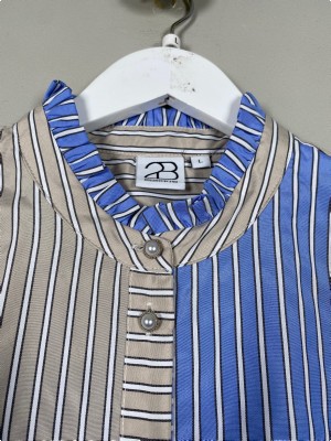 2-biz str. L <br/> stribet skjorte i blå og beige