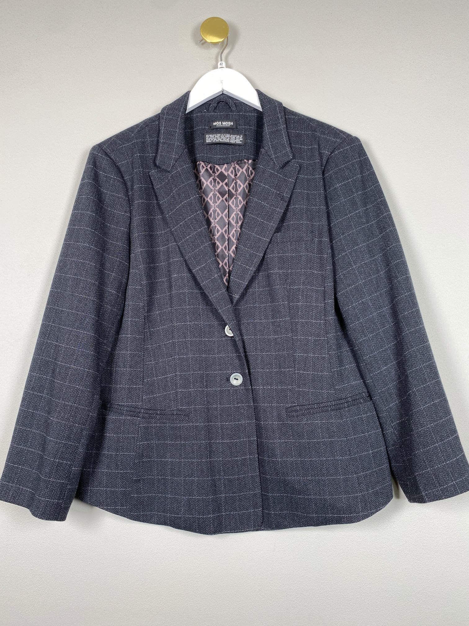 Mos Mosh str. 42 <br/> gråblå blazer med tern