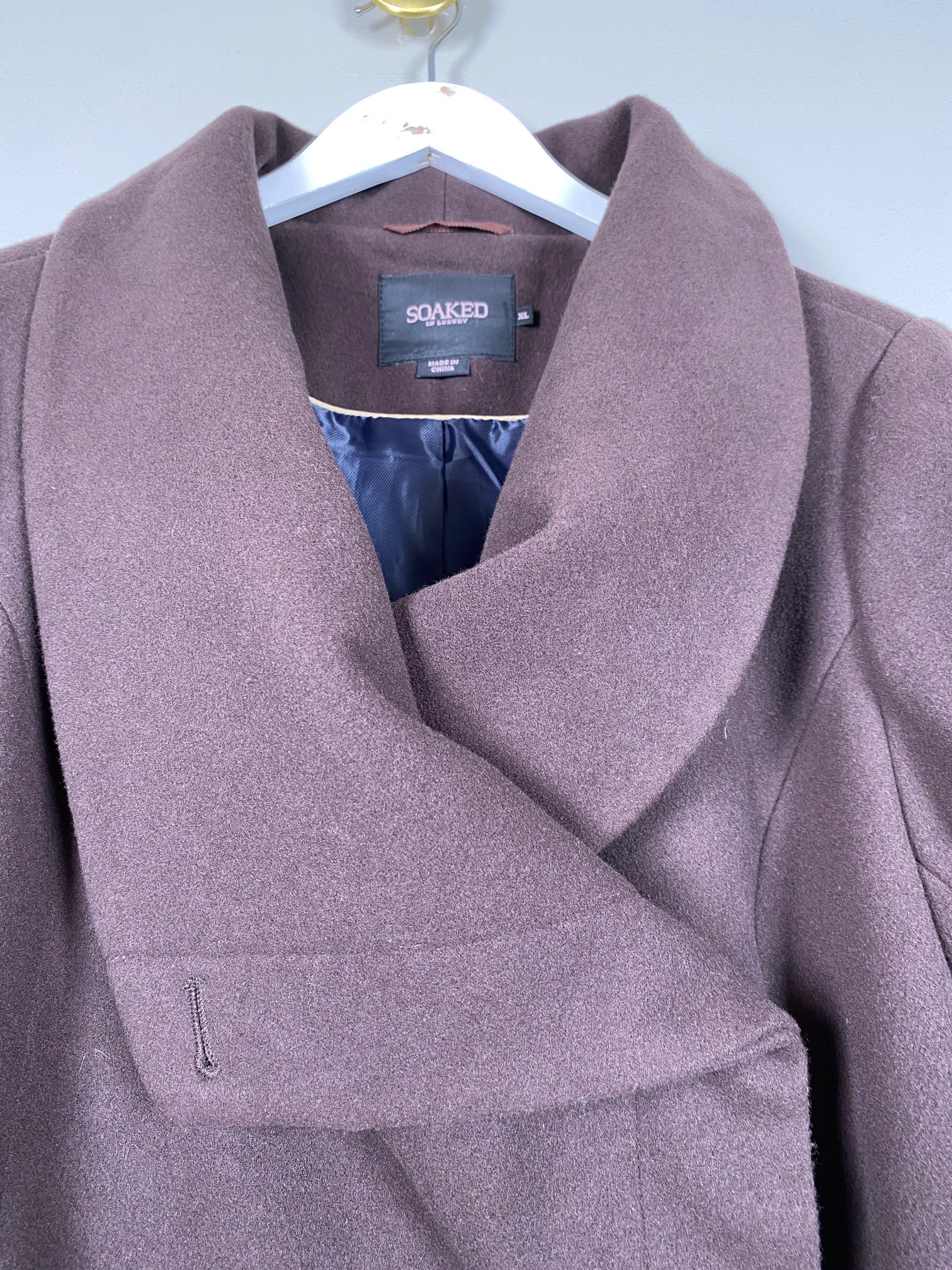 Soaked str. XL <br/> lang brun uldfrakke - Billede 2