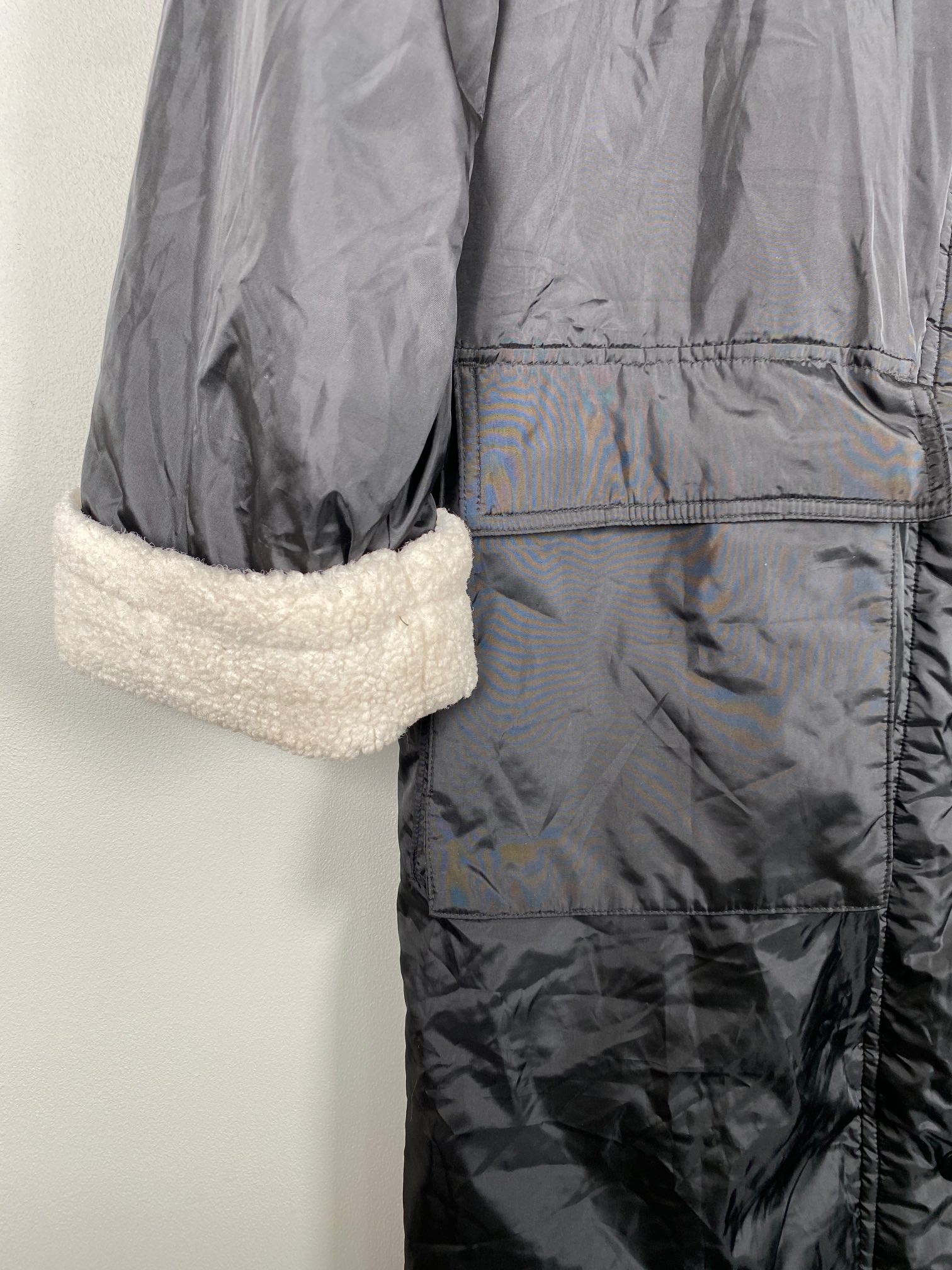 Asos Design str. 34<br/> lang sort frakke med teddy foer - Billede 5