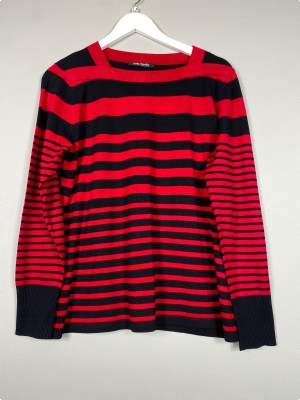 Betty Barclay str. M <br/> sort og rød stribet bluse