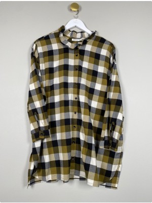 Masai str. L <br/> Olivengrøn sort offwhite ternet skjorte