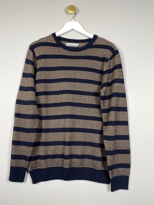 Vintage Polo Club str. L <br/> sømandsmønster marine beige