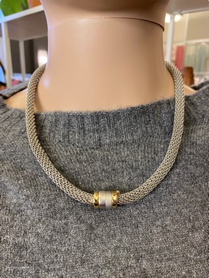 Flettet metal armbånd og halskæde sølv med sten og effekter ved lås