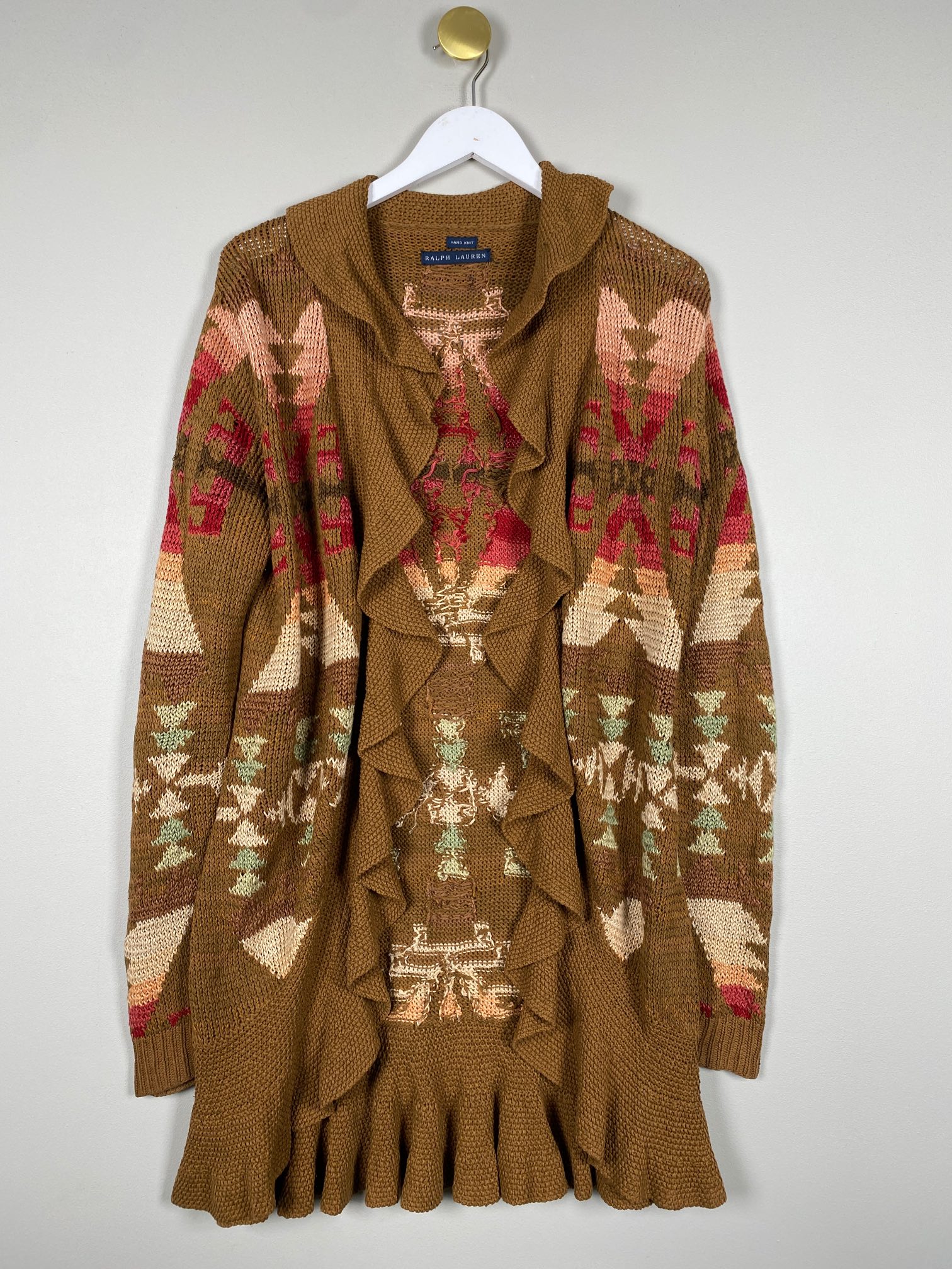 Ralph Lauren str. s-m <br/> brun strik cardigan med mønster