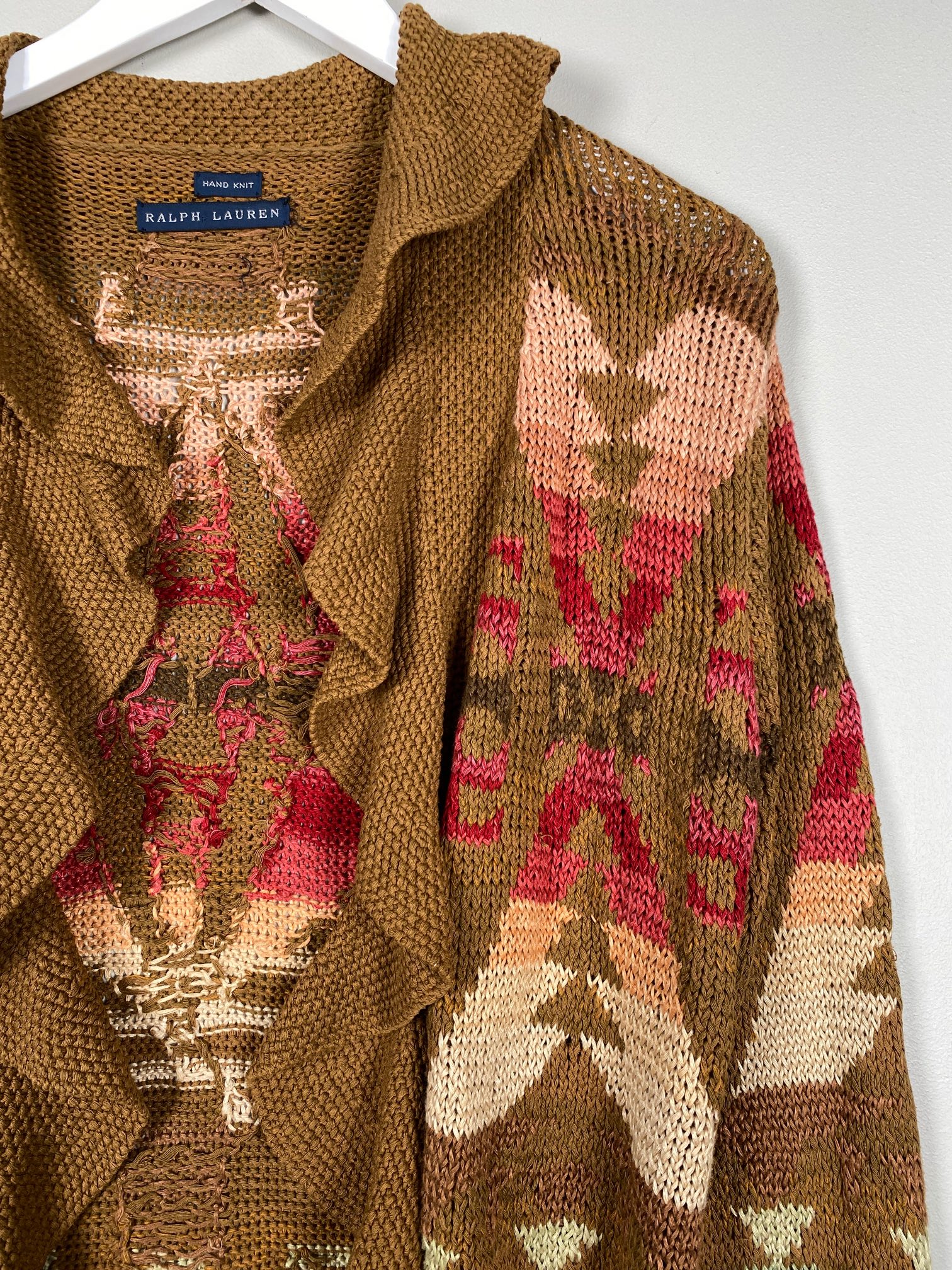 Ralph Lauren str. s-m <br/> brun strik cardigan med mønster - Billede 3