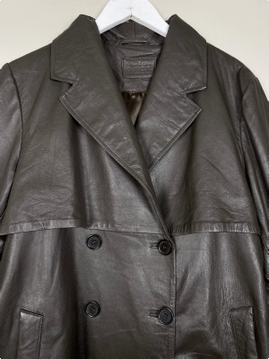 Depeche str. 40 <br/> læder trenchcoat mørk grå-brun
