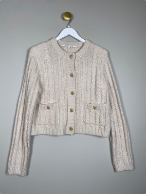 Second Female str. L <br/> kort strikcardigan, beige