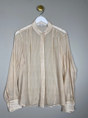 Second Female str. L <br/> beige skjorte med guldstriber