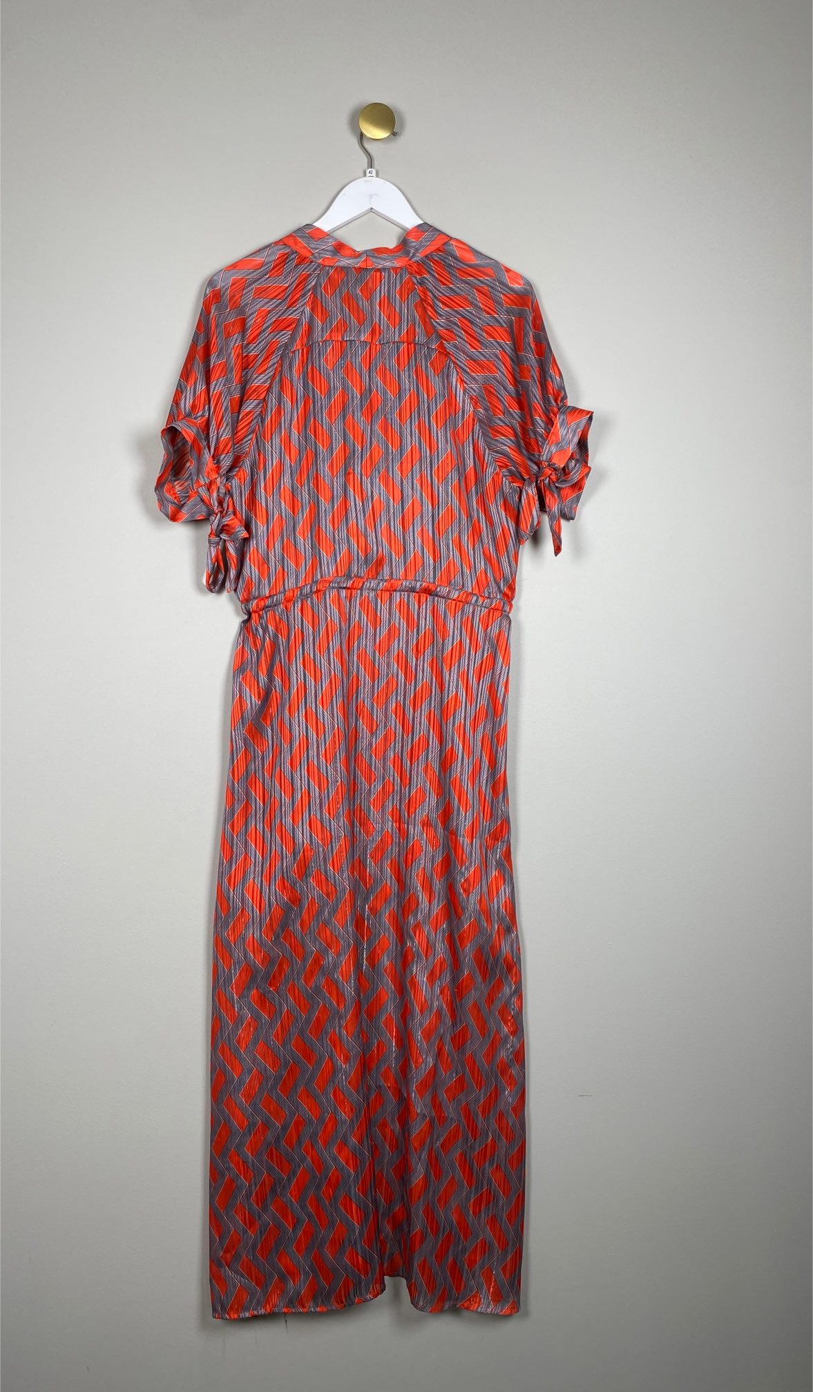 Birgitte Herskind str. 42 <br/> lang kjole i rød og grå - Billede 3