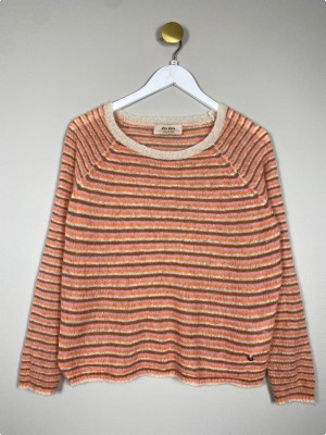 Mos Mosh str. M <br/> strikbluse i brun, orange, lyserød