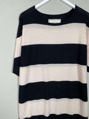 By Malene Birger str. L <br/> stribet kjole, sort og råhvid