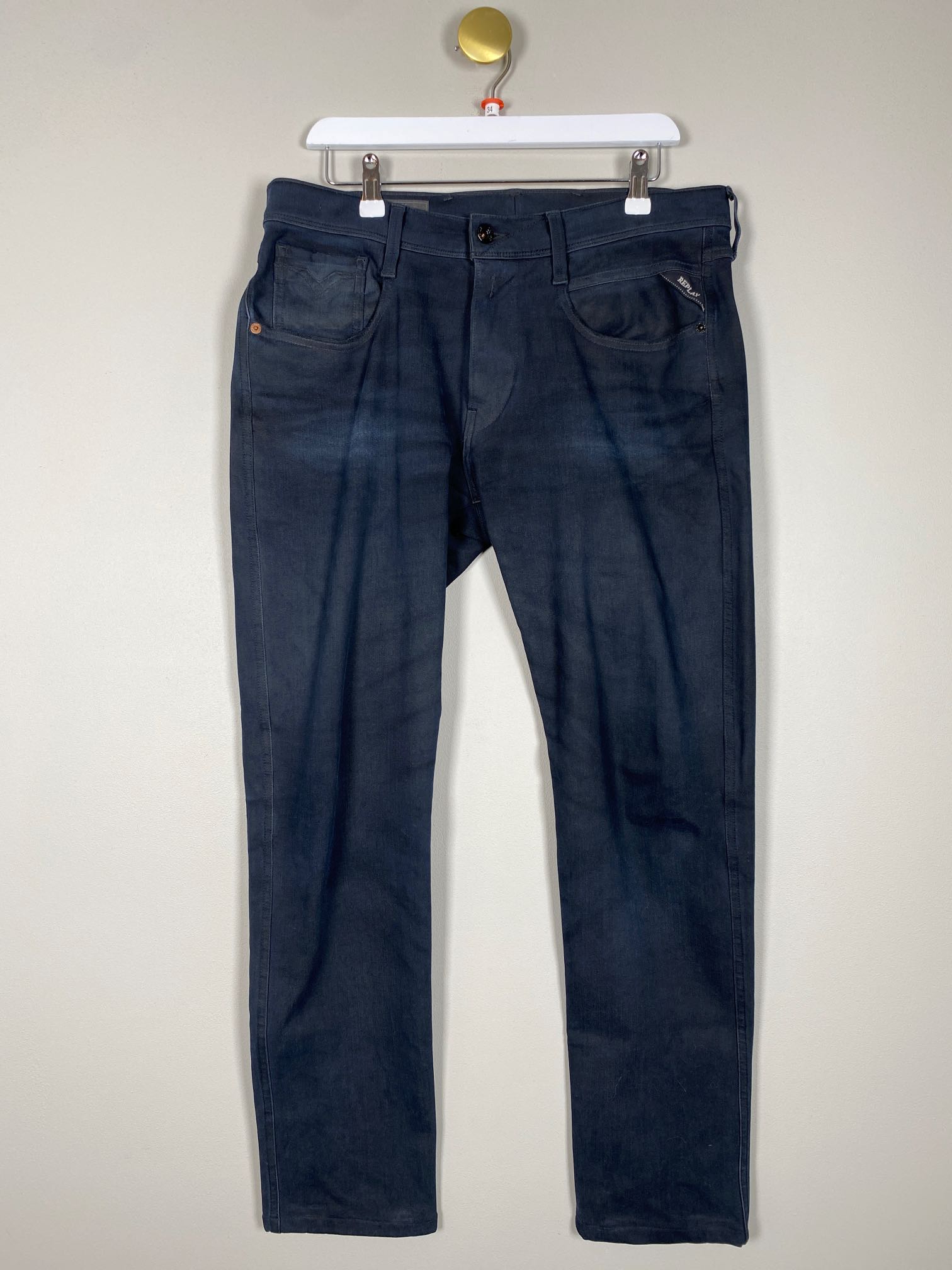 Replay str. 34 <br/> mørkeblå jeans