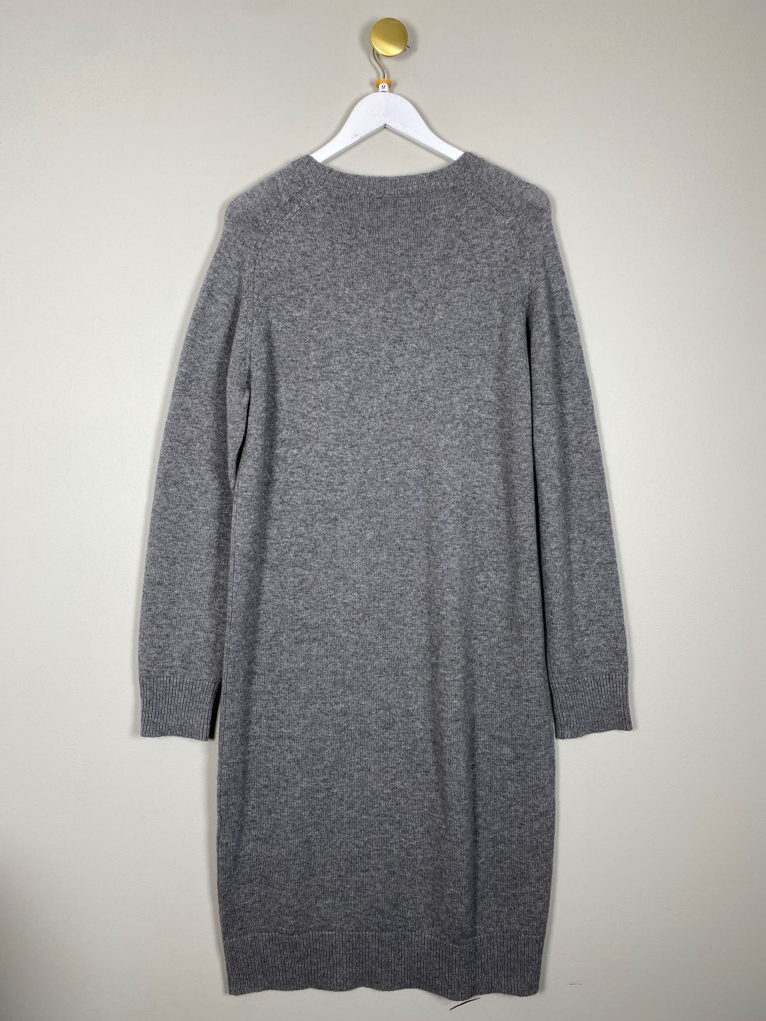 MaxMara str. M <br/> lang grå uldkjole med logo foran - Billede 3